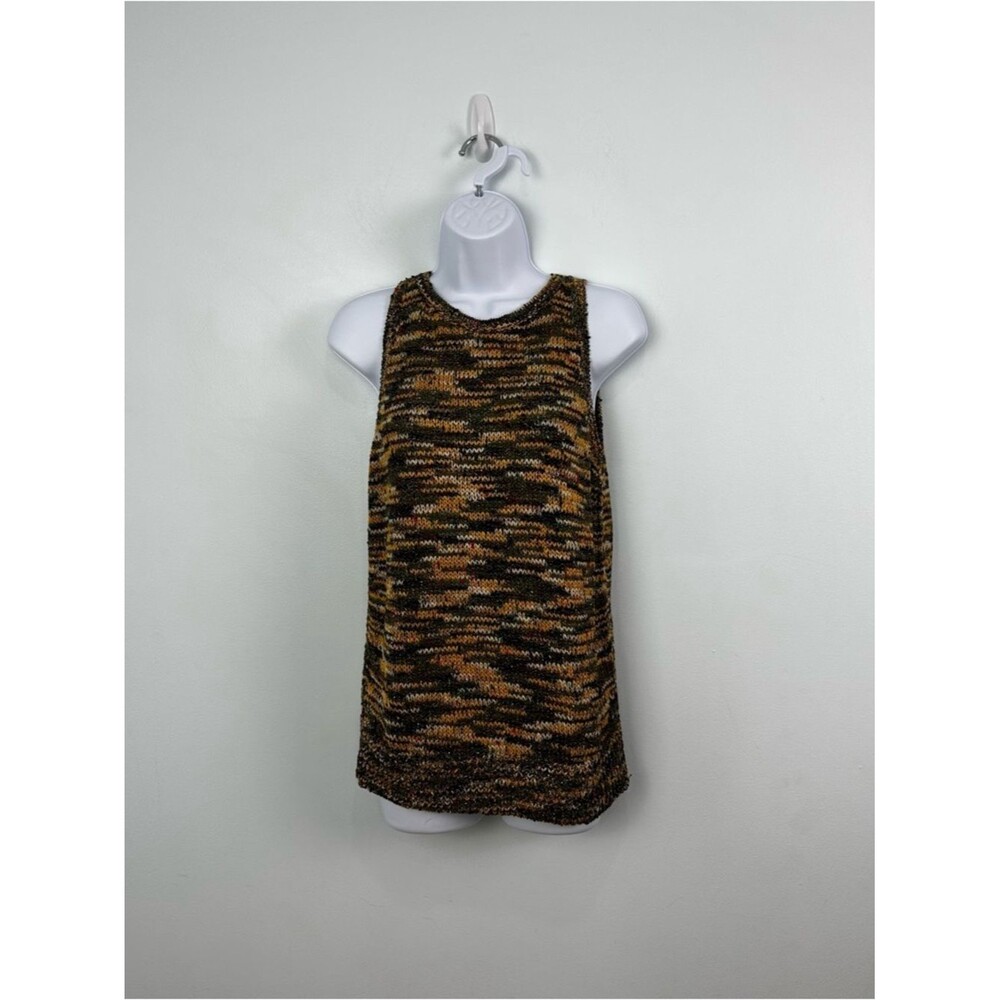 Loft Multicolor Sparkle Tank Sweater Size Medium Crew Neck Yellow, Green, Cream